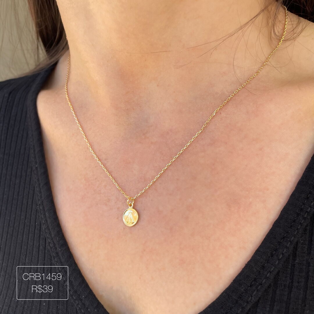 Colar Nossa Senhora Aparecida Redonda PP Liso Dourado